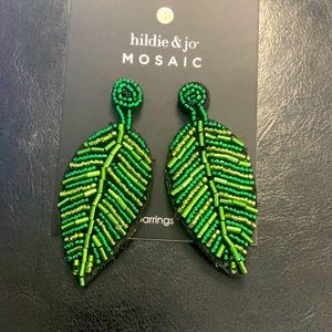 Green sequins leaf earrings